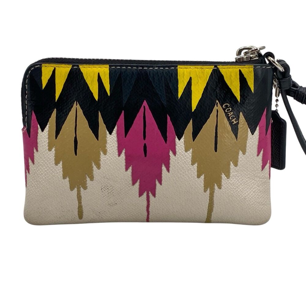 Coach Hawk Feather Print Crossgrain Leather Corner Zip Wristlet‎ - Picture 2 of 14
